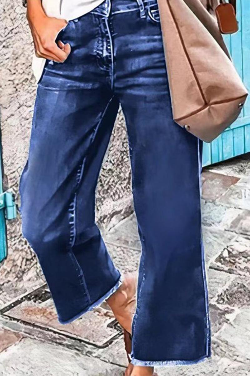 Aiertu  -  Casual Solid Patchwork Mid Waist Straight Denim Jeans Aiertu