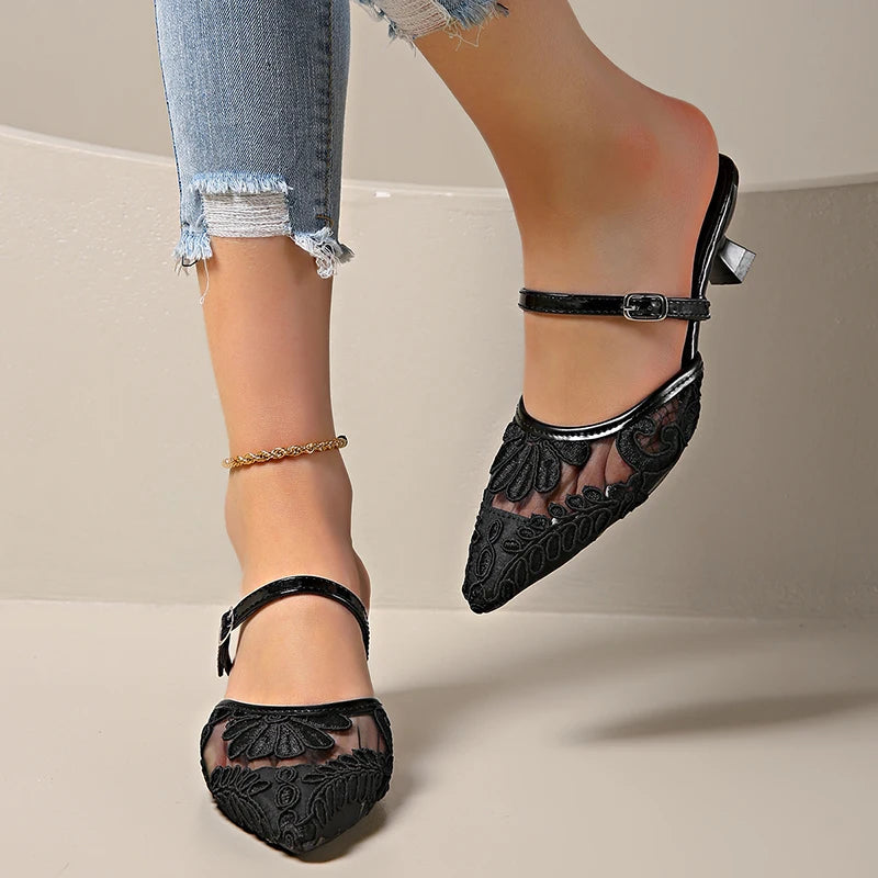 Aiertu  -  Summer Breathable Lace Women Mules Slippers Fashion Slip On Singbacks Slide Ladies Elegant Party Dress Shoes Aiertu
