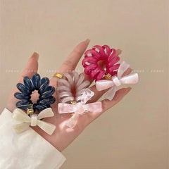 Aiertu Korean Telephone Wire Bowknot Hair Loop for Woman Girls High Elastic Head Rope Ponytail Elastic Hair Ties Hair Accessories Aiertu
