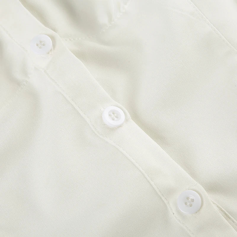 Aiertu  -  Casual Solid White Crop Blouses for Women Fashion Turn-down Neck Shirts Streetwear Korean Y2K Button Up Clothings Aiertu