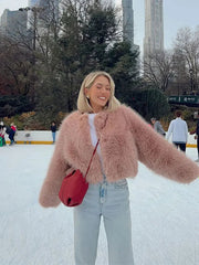 Aiertu  -  Luxury Faux Fur Short Jacket Fashion 2026 Women Autumn Winter Warm Long Sleeve Coat Elegant Female Commute Cardigan Outwear Aiertu