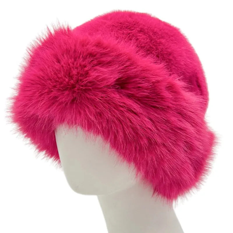 Aiertu  -  Winter Faux Fox Fur Bucket Hats For Women Soft Thickened Plush Fisherman Hat Outdoor Windproof Warm Beanies Caps Ski Panama Cap Aiertu