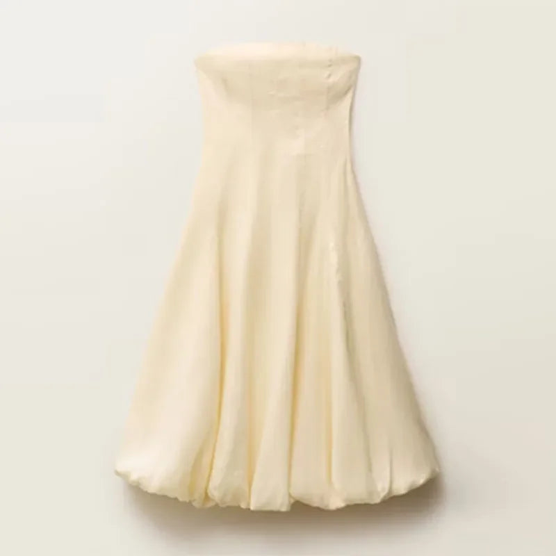 Aiertu  -  Elegant A-line Long Flower Bud Dress Women Evening High Waist Backless Sleeveless Tube Dresses 2025 Summer Gown Solid Vestidos Aiertu