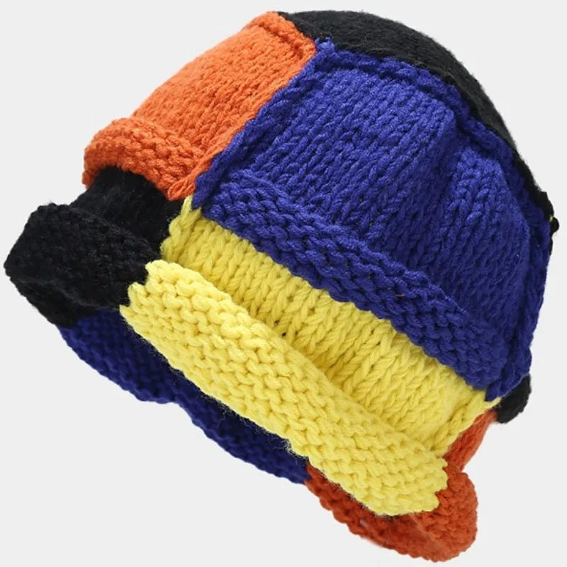 Aiertu  -  Fashion Color Patch Beanie Hats For Women Hand Crocheted Skull Caps Spring Autumn Outdoor Ear Protector Hollow Thin Knitted Hat Aiertu
