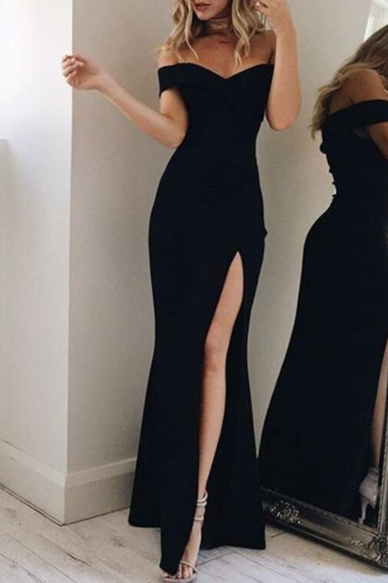 Aiertu  -  Fashion Elegant Solid Backless High Opening Off the Shoulder Irregular Dress Dresses(5 Colors) Aiertu