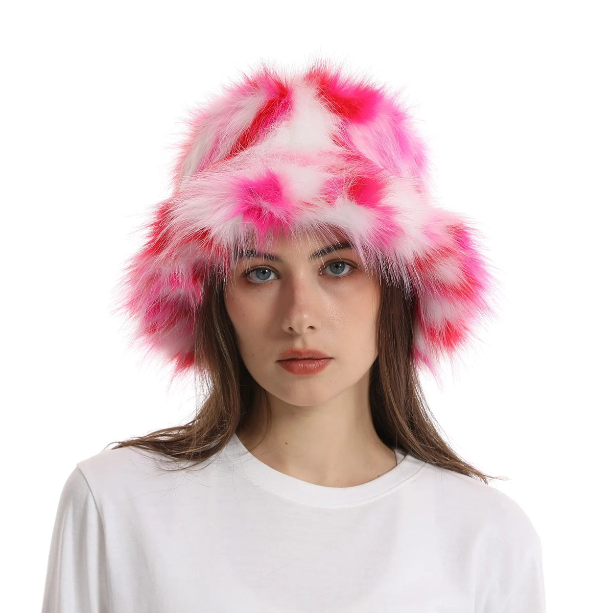 Aiertu  -  Autumn Winter Women Keep Warm Rainbow Faux Fox Fur Basin Cap Female Fashion Casual Party Bucket hat Music Festival Thickened Hat Aiertu