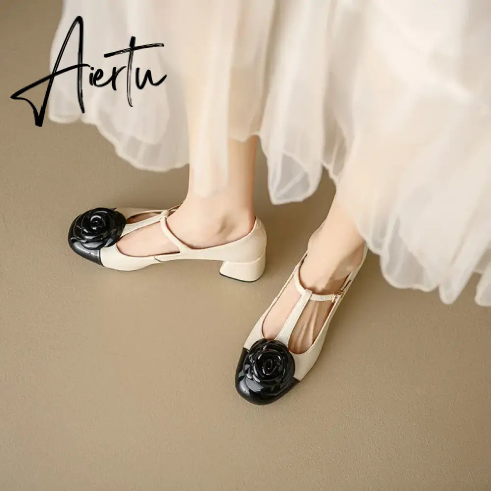 Elegant brand new T-strap mary janes shoes for woman Cow leather Fashion high Heels Party floral pumps silver Aiertu