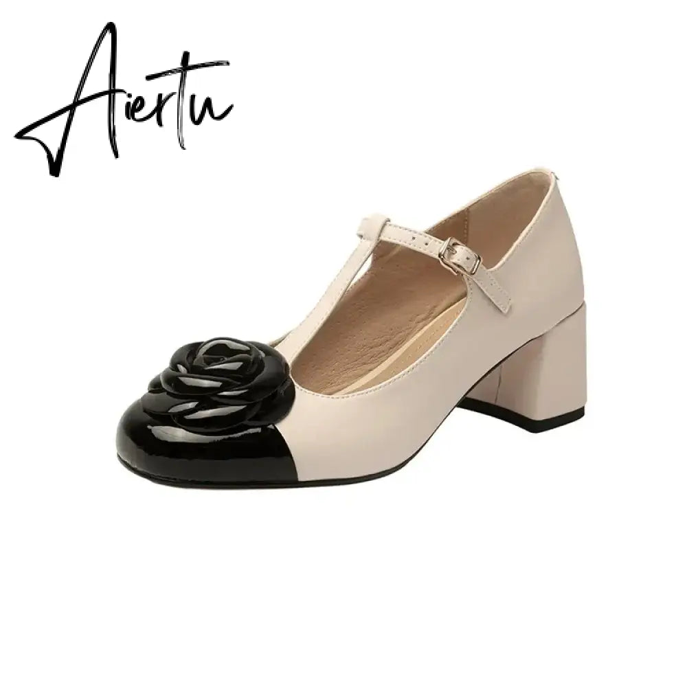Elegant brand new T-strap mary janes shoes for woman Cow leather Fashion high Heels Party floral pumps silver Aiertu