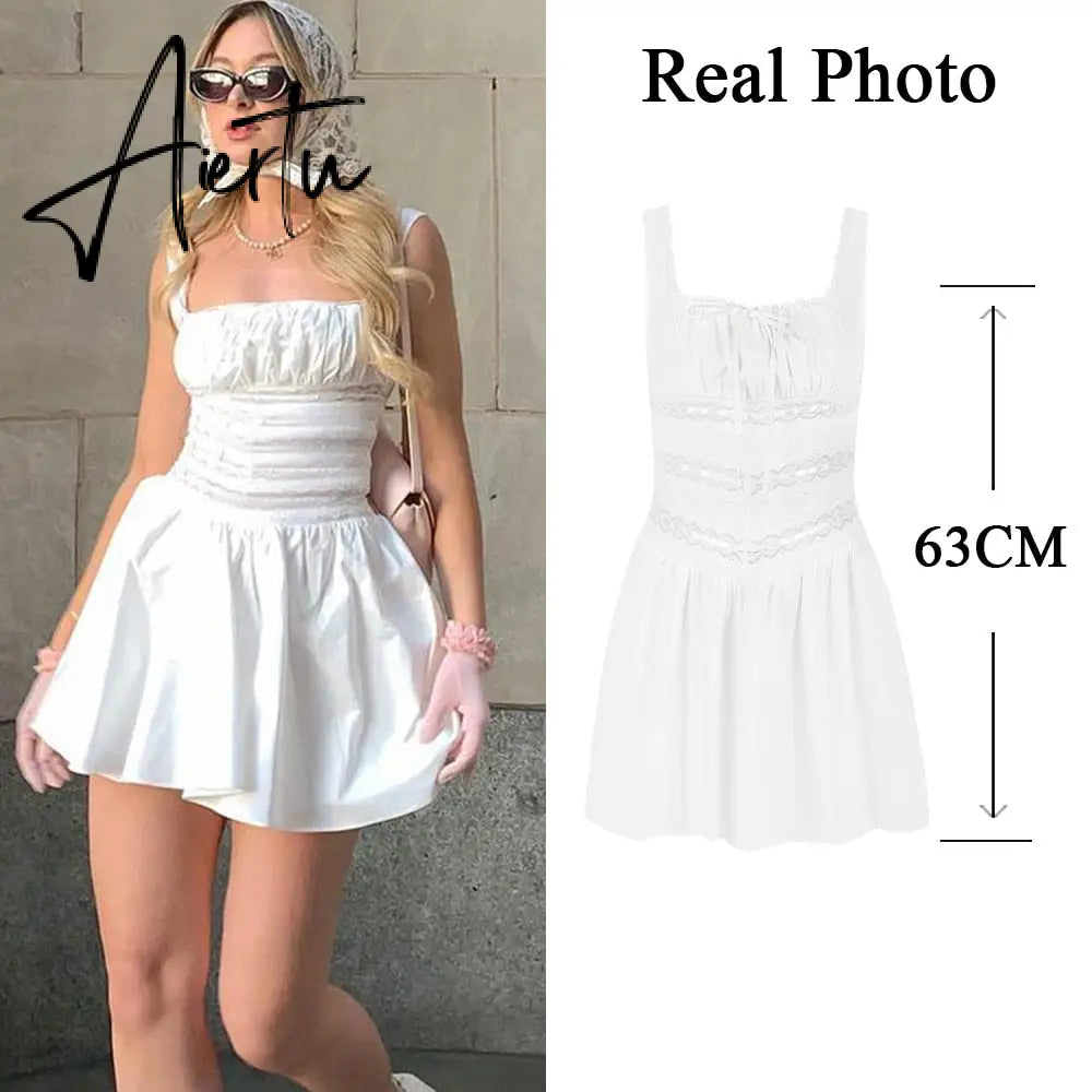Elegant Casual Women's Dresses Cotton White Dress Sexy Birthday Dress V Neck A Line Holiday Lace Party Dresses Vintage Aiertu
