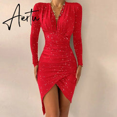 Elegant Dresses For Women V Neck Leopard Stitching Print Sexy Dress Women Autumn High Waist Slim Office Ladies Dress Aiertu
