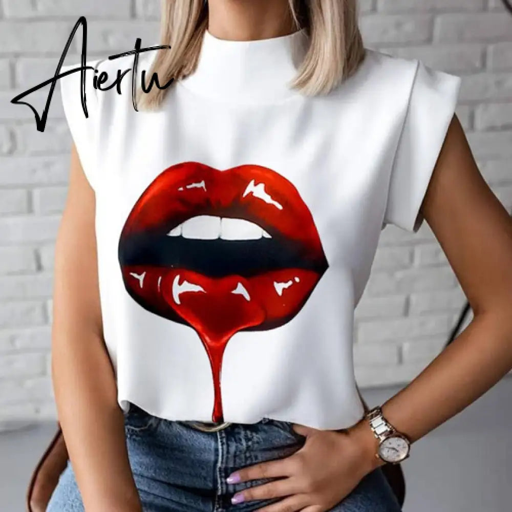 Elegant Lips Eyes Print Blouse Shirts Women O Neck Long Sleeve Office Tops Autumn Casual Streetwear Shirt Pullover Feminine Aiertu