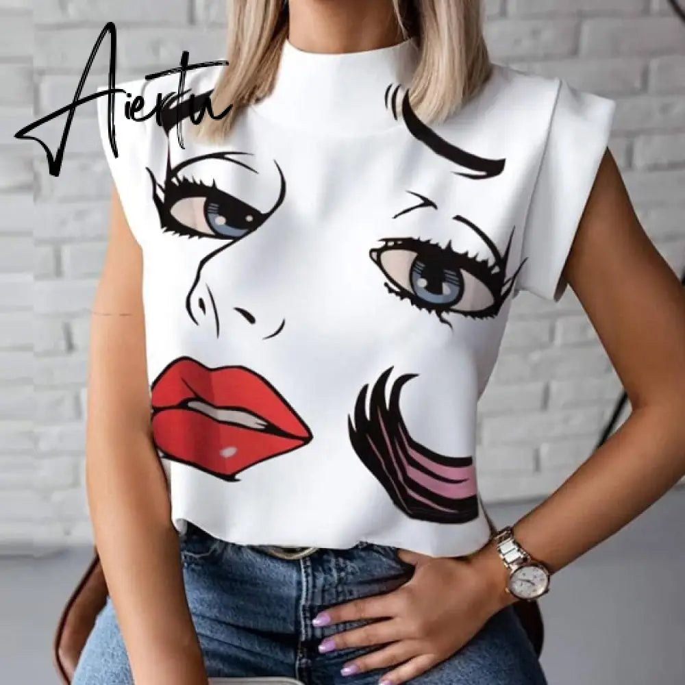Elegant Lips Eyes Print Blouse Shirts Women O Neck Long Sleeve Office Tops Autumn Casual Streetwear Shirt Pullover Feminine Aiertu