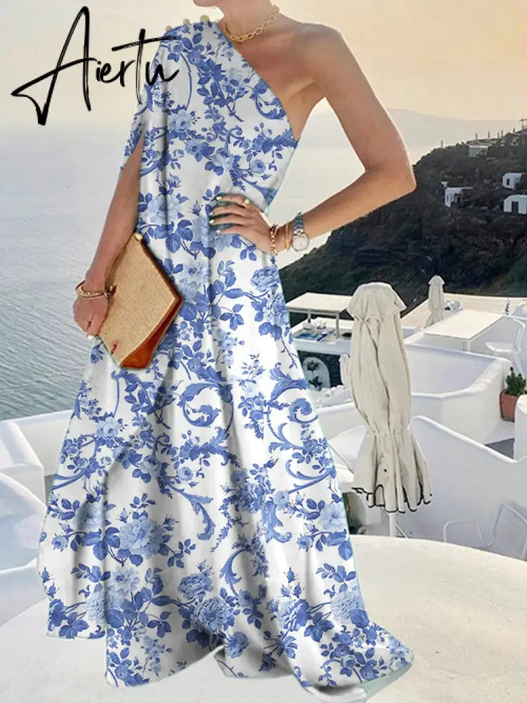 Elegant Sleeveless Loose Irregular Chic Dress Women Slanted Shoulder Dress New Solid Loose Off Shoulder Sundress Cover UP Aiertu