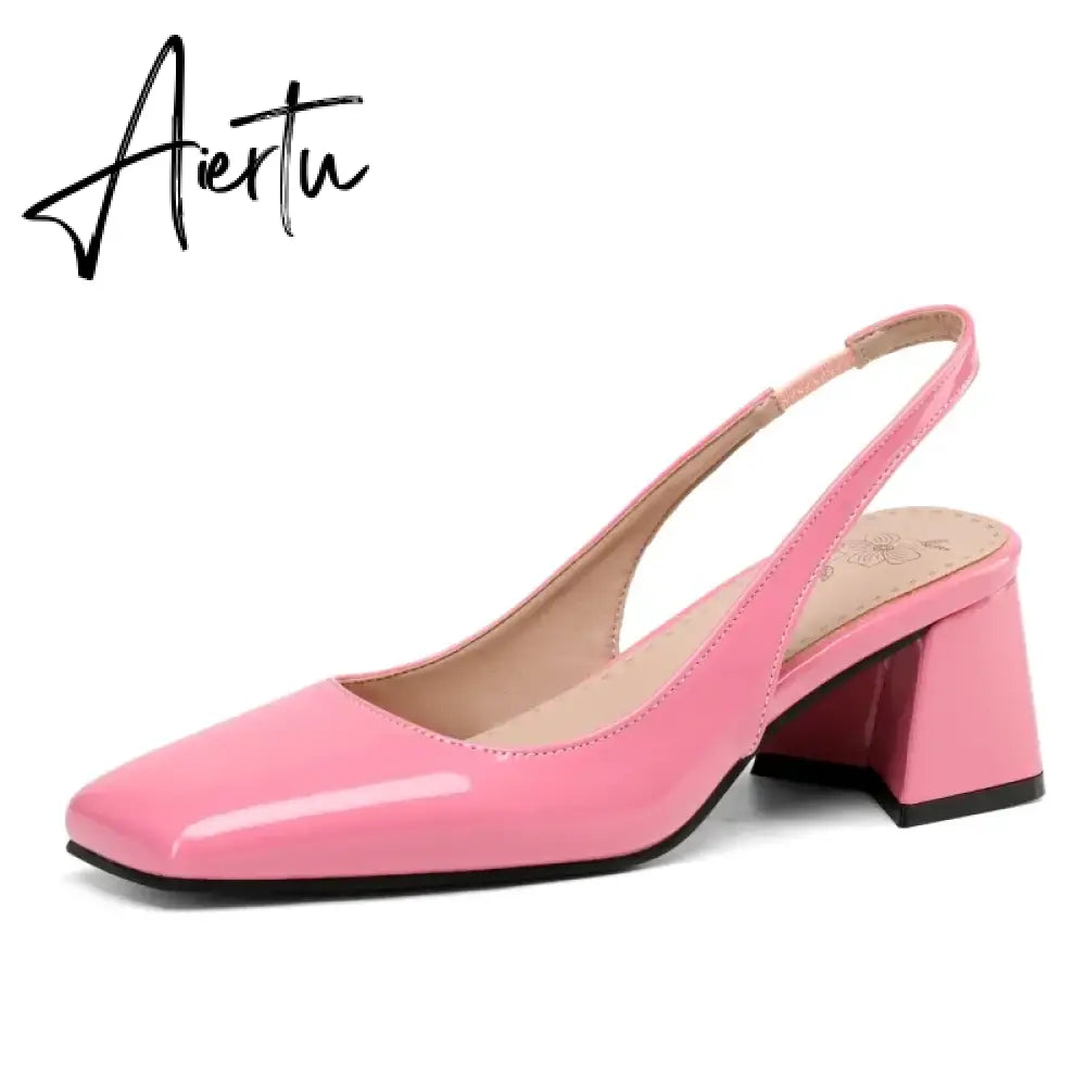 Elegant Slingback Sandals Women Summer Shoes Pink Black Nude Medium Heels Pumps Close Toe Office Party Shoe Female Large Size 45 Aiertu