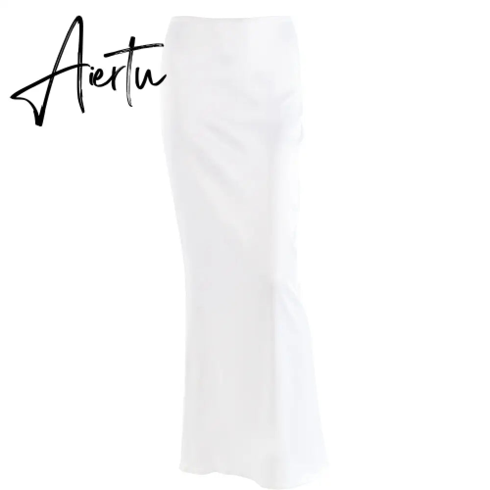 Elegant Solid Satin Women'S Skirt Fashion Slim High Waist Maxi Skirts Elegant Simple Slik Casual Female Clothing Aiertu