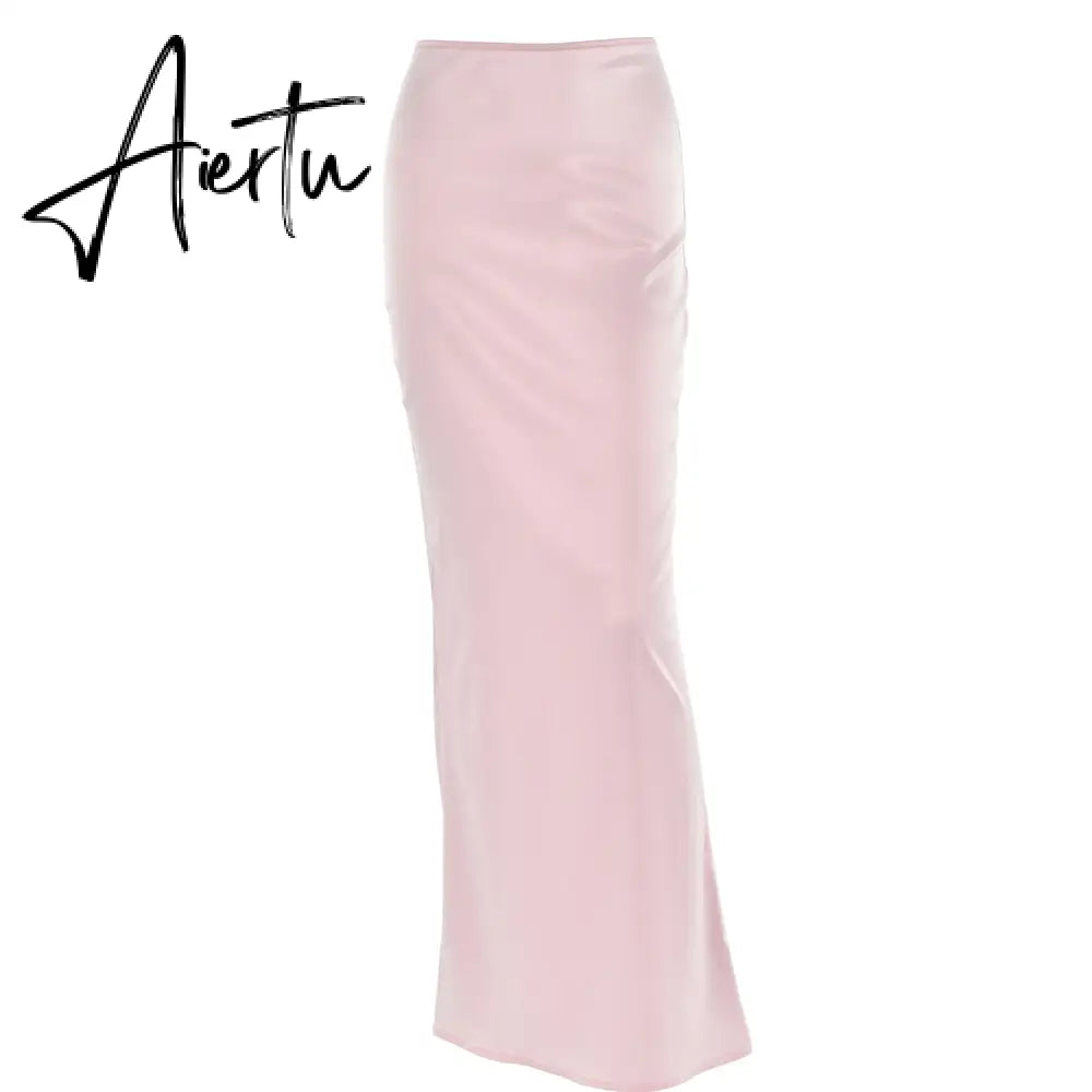 Elegant Solid Satin Women'S Skirt Fashion Slim High Waist Maxi Skirts Elegant Simple Slik Casual Female Clothing Aiertu
