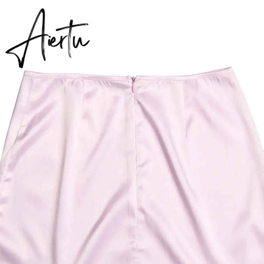 Elegant Solid Satin Women'S Skirt Fashion Slim High Waist Maxi Skirts Elegant Simple Slik Casual Female Clothing Aiertu