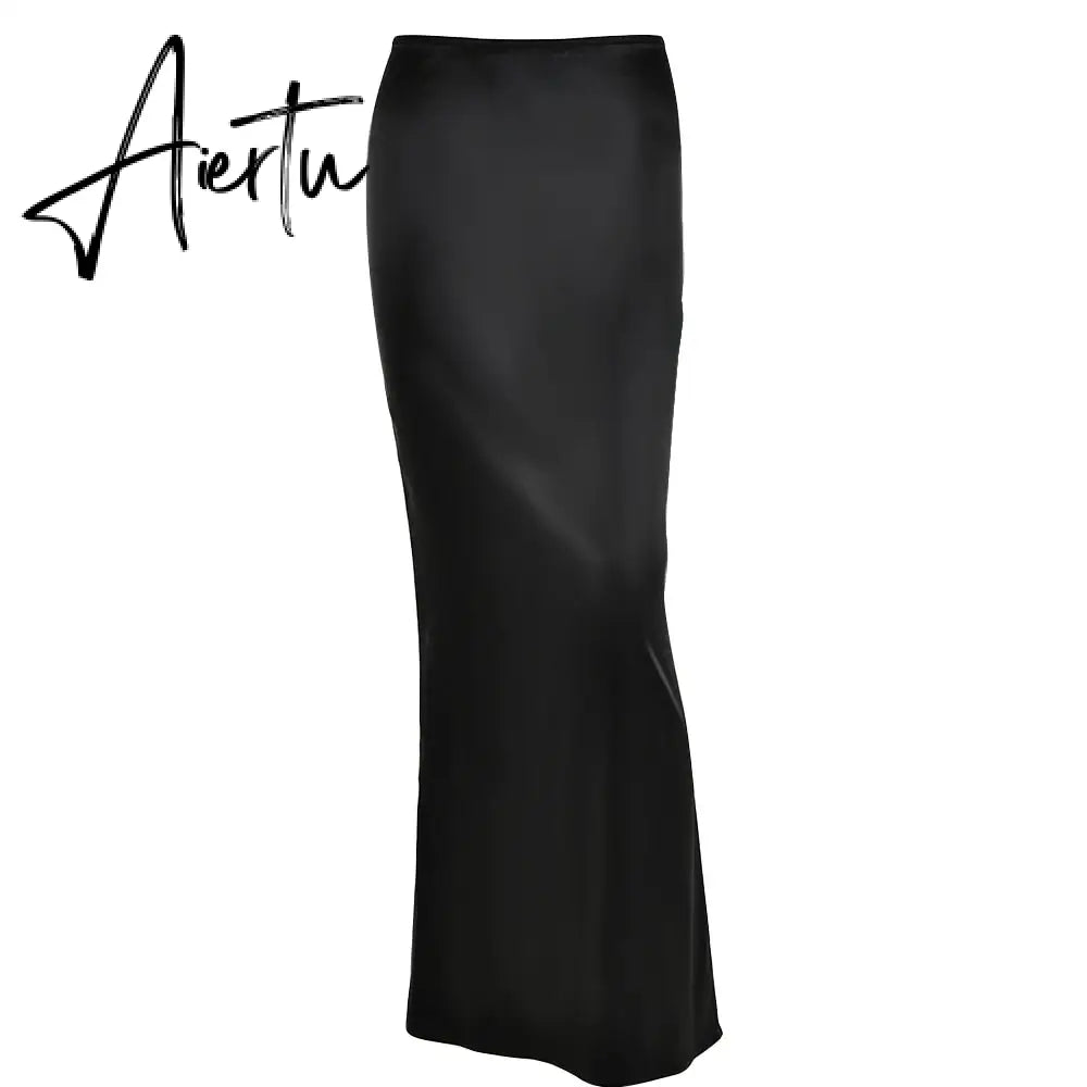 Elegant Solid Satin Women'S Skirt Fashion Slim High Waist Maxi Skirts Elegant Simple Slik Casual Female Clothing Aiertu