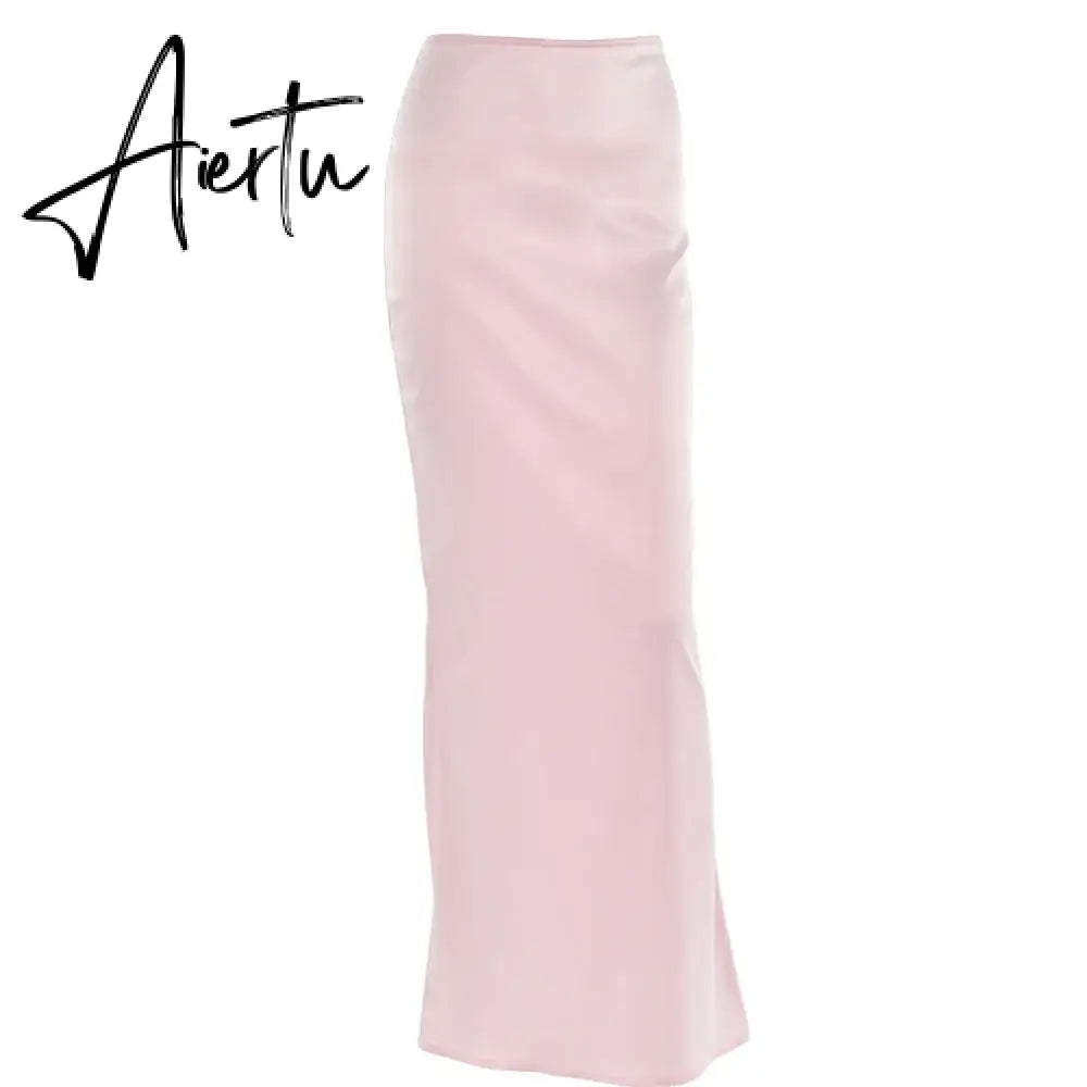 Elegant Solid Satin Women'S Skirt Fashion Slim High Waist Maxi Skirts Elegant Simple Slik Casual Female Clothing Aiertu