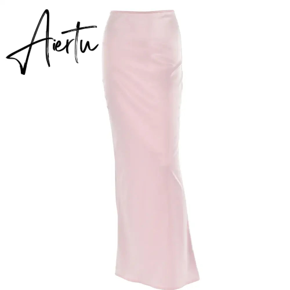 Elegant Solid Satin Women'S Skirt Fashion Slim High Waist Maxi Skirts Elegant Simple Slik Casual Female Clothing Aiertu