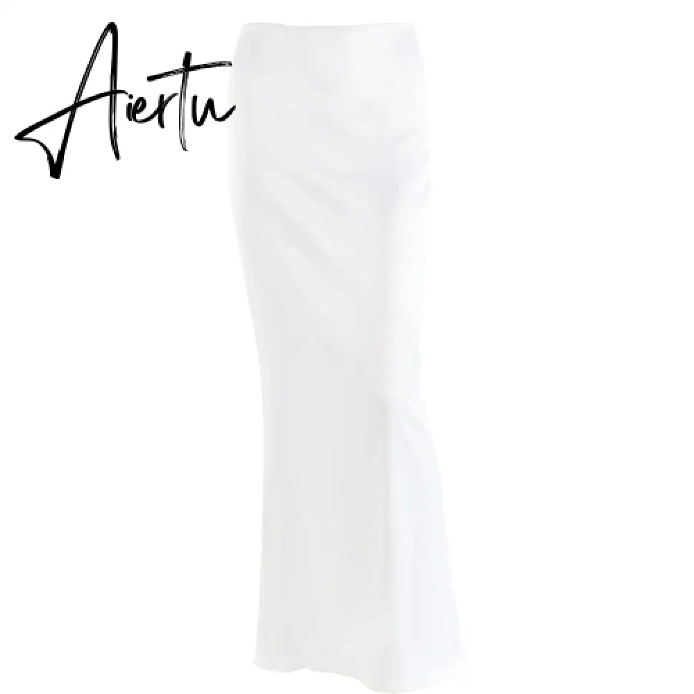 Elegant Solid Satin Women'S Skirt Fashion Slim High Waist Maxi Skirts Elegant Simple Slik Casual Female Clothing Aiertu