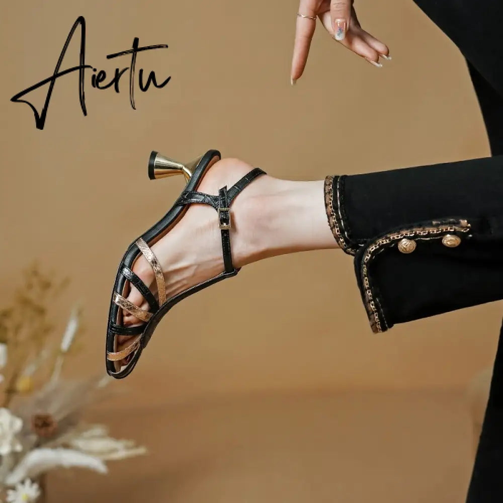 Elegant Thin High Heels Women Sandals Summer Fashion Narrow Band Ankle Strap Mature Office Ladies Party Shoes Woman  New Aiertu