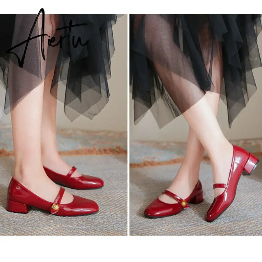 Elegant Woman Shoes with Low Heels Mary Janes Vintage Black PU Leather Ladies Shoes Spring Autumn Lolita Pumps Shoes  New In Aiertu