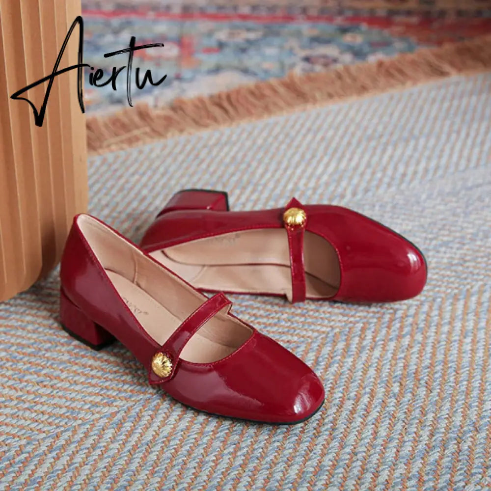 Elegant Woman Shoes with Low Heels Mary Janes Vintage Black PU Leather Ladies Shoes Spring Autumn Lolita Pumps Shoes  New In Aiertu