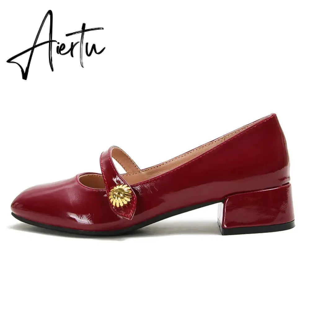Elegant Woman Shoes with Low Heels Mary Janes Vintage Black PU Leather Ladies Shoes Spring Autumn Lolita Pumps Shoes  New In Aiertu