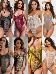 Ellolace Floral Embroidery Bodysuit Women Lace Up Bandage Bodies Sexy Sleeveless Bodycon Transparent Lingerie Mesh Bodysuits Top Aiertu