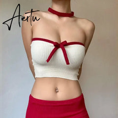 Embellished Bow Detail Sexy Strapless Crop Tops Outfits for Women Party Club Backless Cropped Tube Top Summer Aiertu