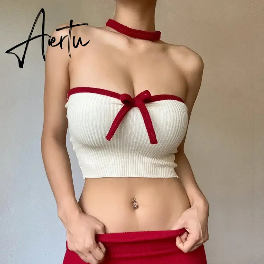Embellished Bow Detail Sexy Strapless Crop Tops Outfits for Women Party Club Backless Cropped Tube Top Summer Aiertu