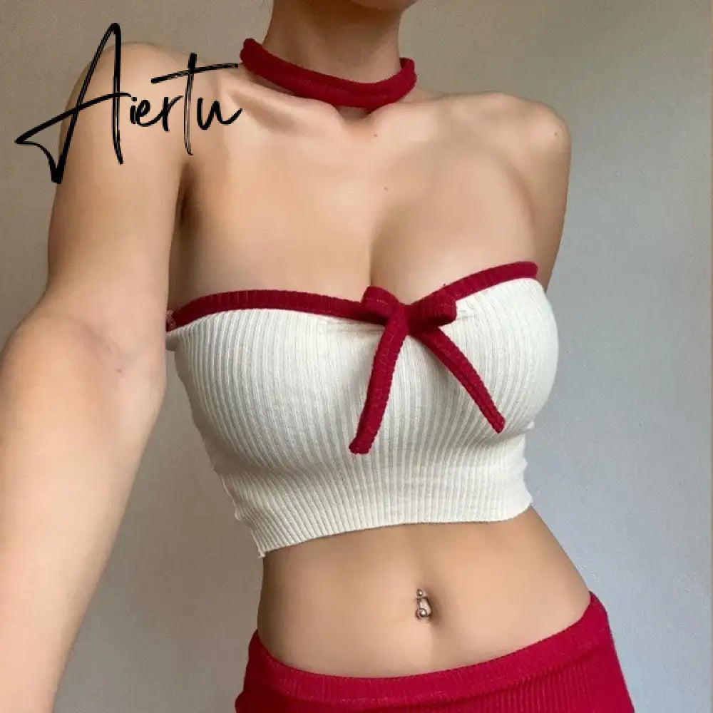 Embellished Bow Detail Sexy Strapless Crop Tops Outfits for Women Party Club Backless Cropped Tube Top Summer Aiertu