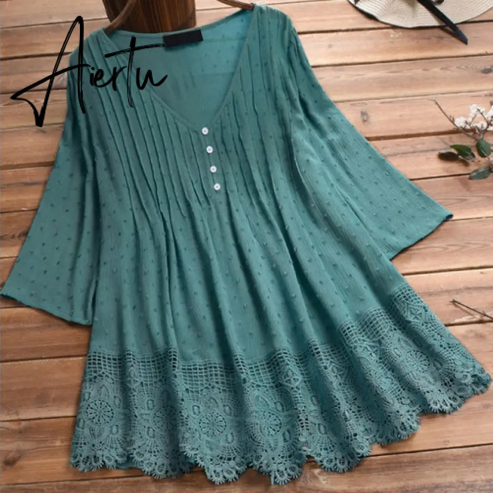 Embroidery Women's White Blouse Casual Plus Size Tops Elegant V-Neck Long Sleeve Tunic Summer Autumn Floral Print Women's Shirt Aiertu