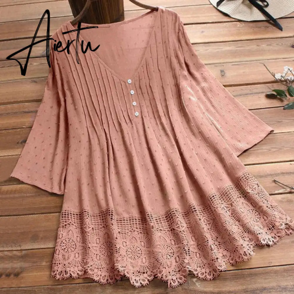 Embroidery Women's White Blouse Casual Plus Size Tops Elegant V-Neck Long Sleeve Tunic Summer Autumn Floral Print Women's Shirt Aiertu