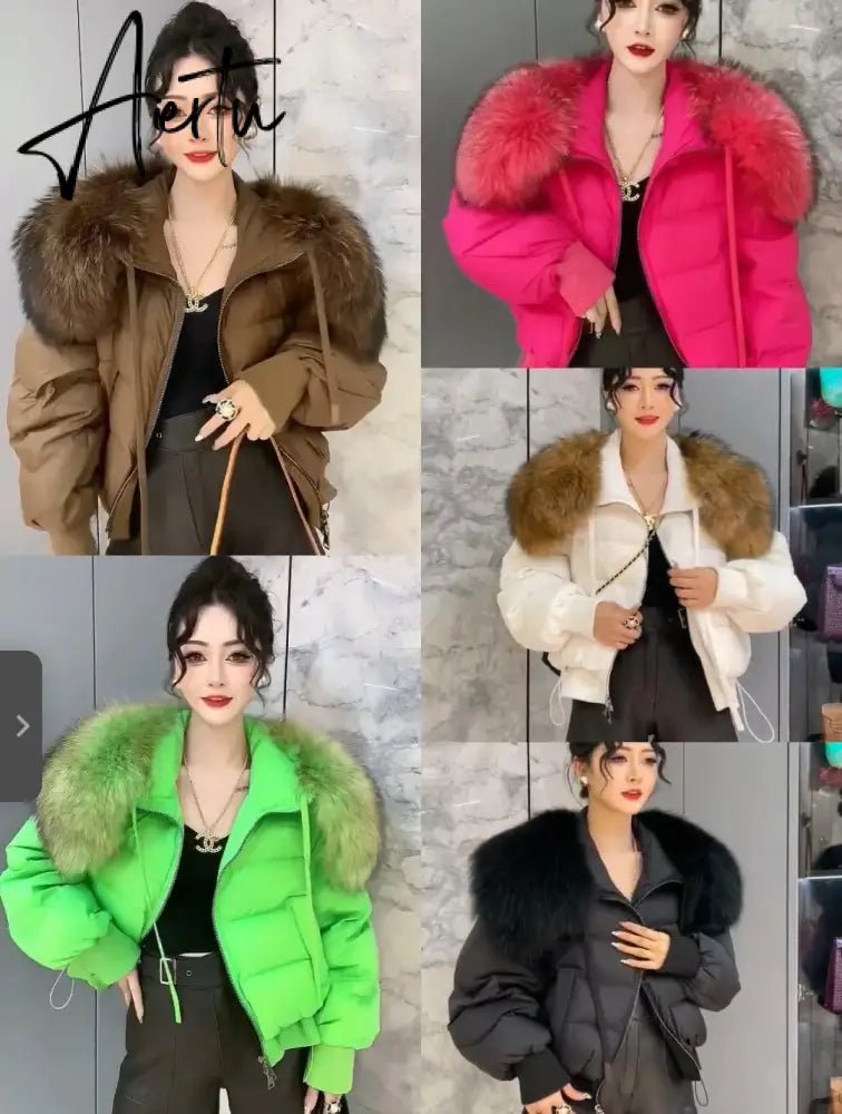 European Version Winter New Light Luxury All-match Big Fur Collar Loose Women's Long-Sleeved Bread Korean Version Down Jack Aiertu