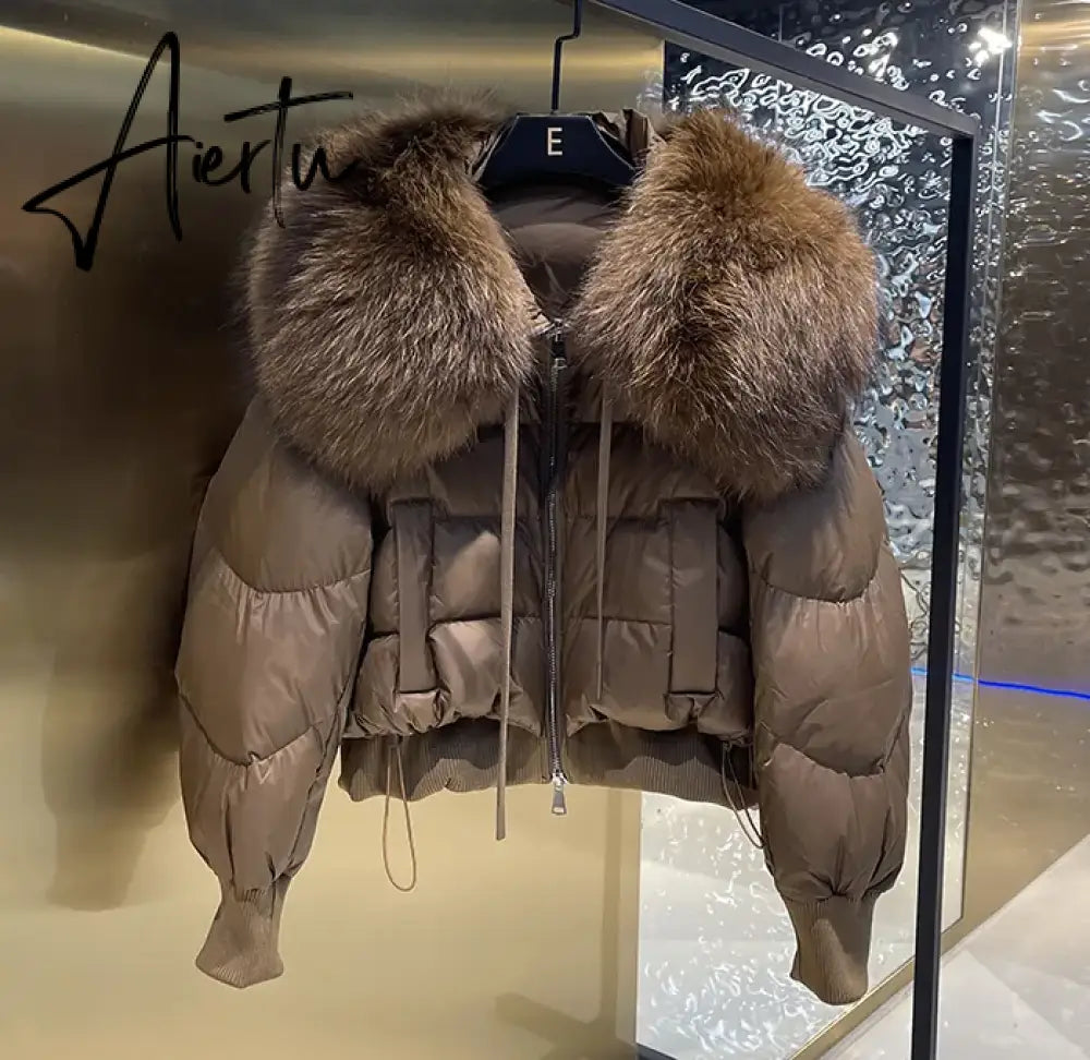 European Version Winter New Light Luxury All-match Big Fur Collar Loose Women's Long-Sleeved Bread Korean Version Down Jack Aiertu