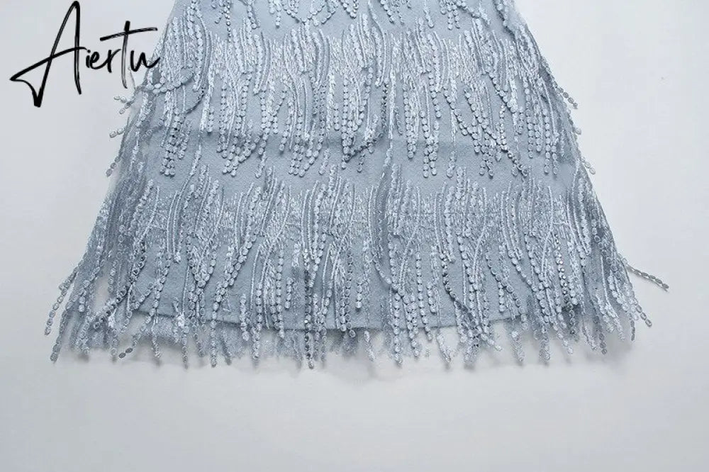 Evening Party Elegant Diamonds Tassel Dress Vestiso Spaghetti Strap A-Line Bodycon Mini Dress Women Summer Dresses Aiertu