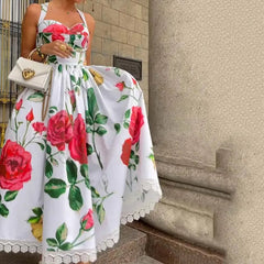 Aiertu  -  Maxi Dress Women's Summer Elegant Floral Print Halter Sleeveless Nipped Waist Pleated Party Holiday Dresses Streetwear Aiertu