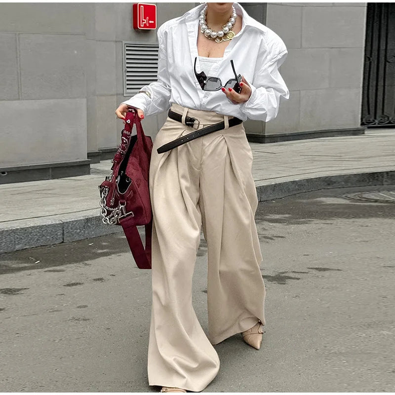 Aiertu  -  Casual Khaki Pleated Wide Legs Pants Women Chic High Waist Baggy Trousers Female 2026 Spring Summer New Fashion Office Pant Aiertu