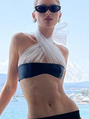 Aiertu  -  Mesh PU Patchwork Tops Women Summer See Through Sexy Sleeveless Crop Top Hot Girl Beach Party Fashion Swimwear Woman Aiertu