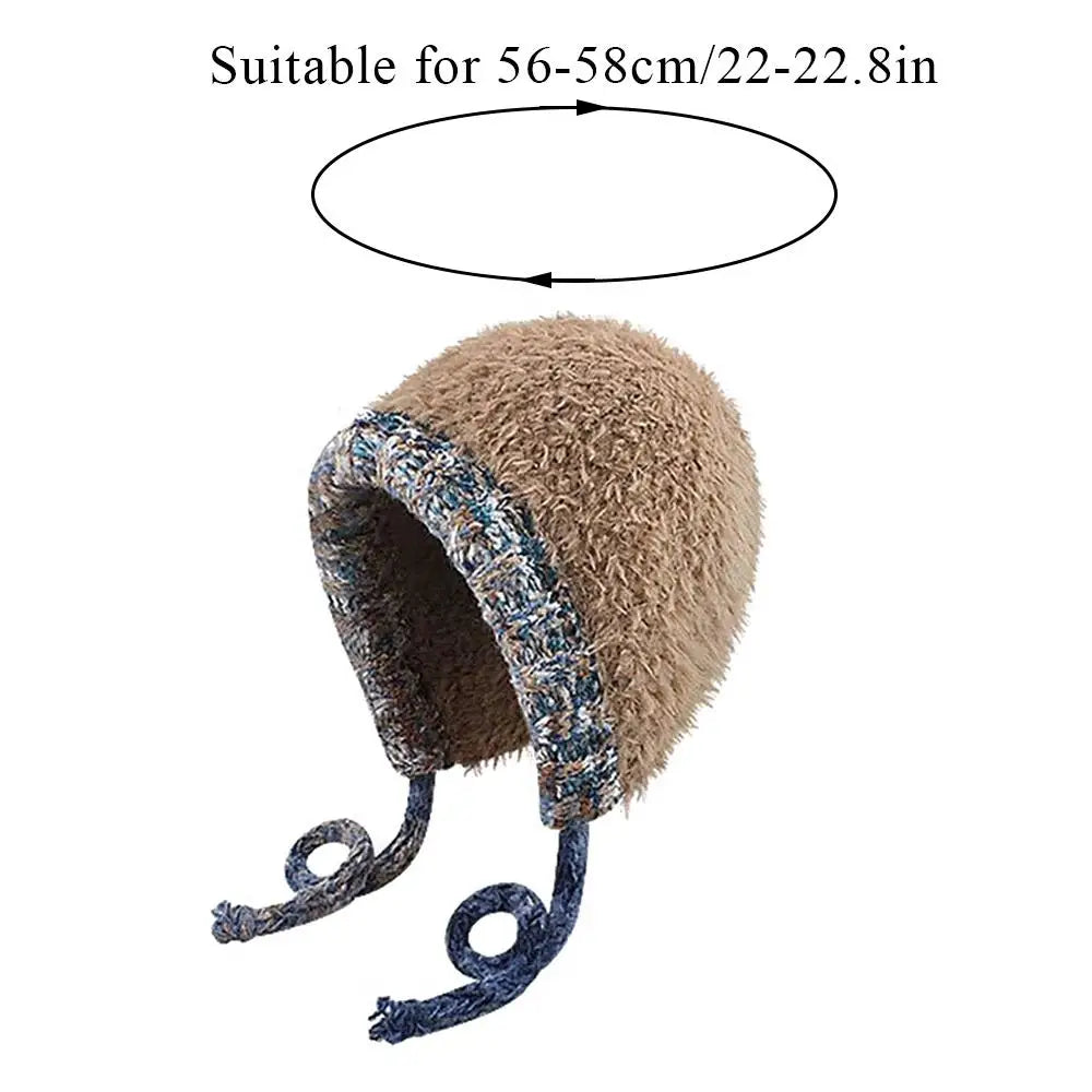 Aiertu  -  Plush Knitted Hat For Women New Autumn And Winter Thickened Warmth And Cold Resistant Woolen Hat Big Headed Cap Balaclava Hat Aiertu