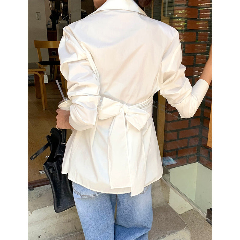 Aiertu Elegant White Shirts Women Fashion Streetwear Bow Bandage Blouses Office Ladies Korean Patchwork Long Sleeve Casual Tops Aiertu