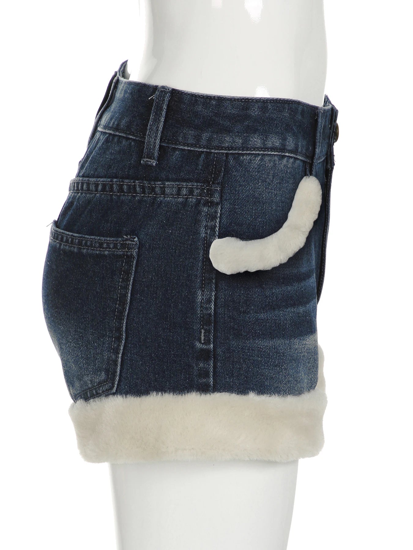 Aiertu Casual Sweet Fur Trim Denim Shorts Korean Style Cute Basic Slim Low-Waisted Shorts Women Winter Fashion Streetwear Aiertu