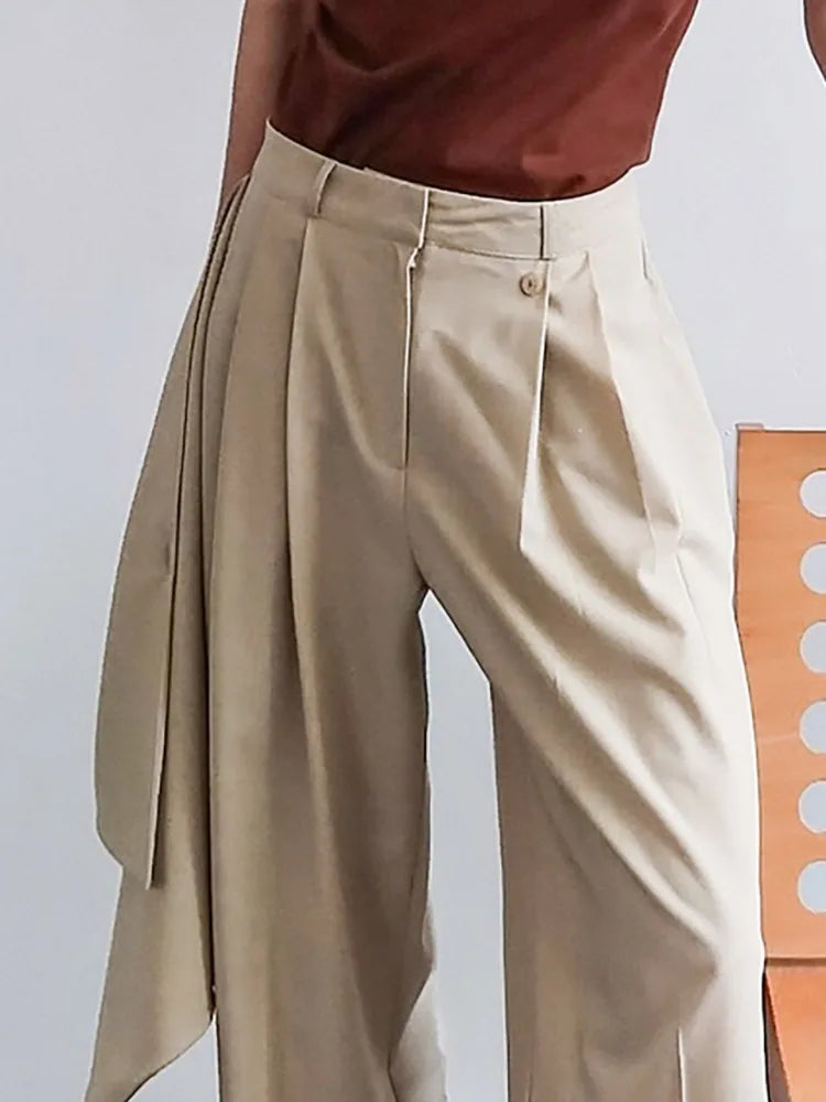 Aiertu  -  Autumn Loose High-Waist Long Pants Women Elegant Elastic Fashion Casual Pleated Patchwork High Waist Female Long Pants Aiertu
