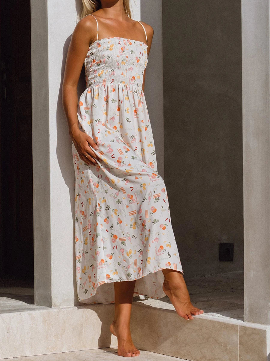 Aiertu  -  Elegant Maxi Dress with Boho Floral Print Adjustable Spaghetti Straps and Flowy Silhouette for Summer Beach Wedding or Aiertu
