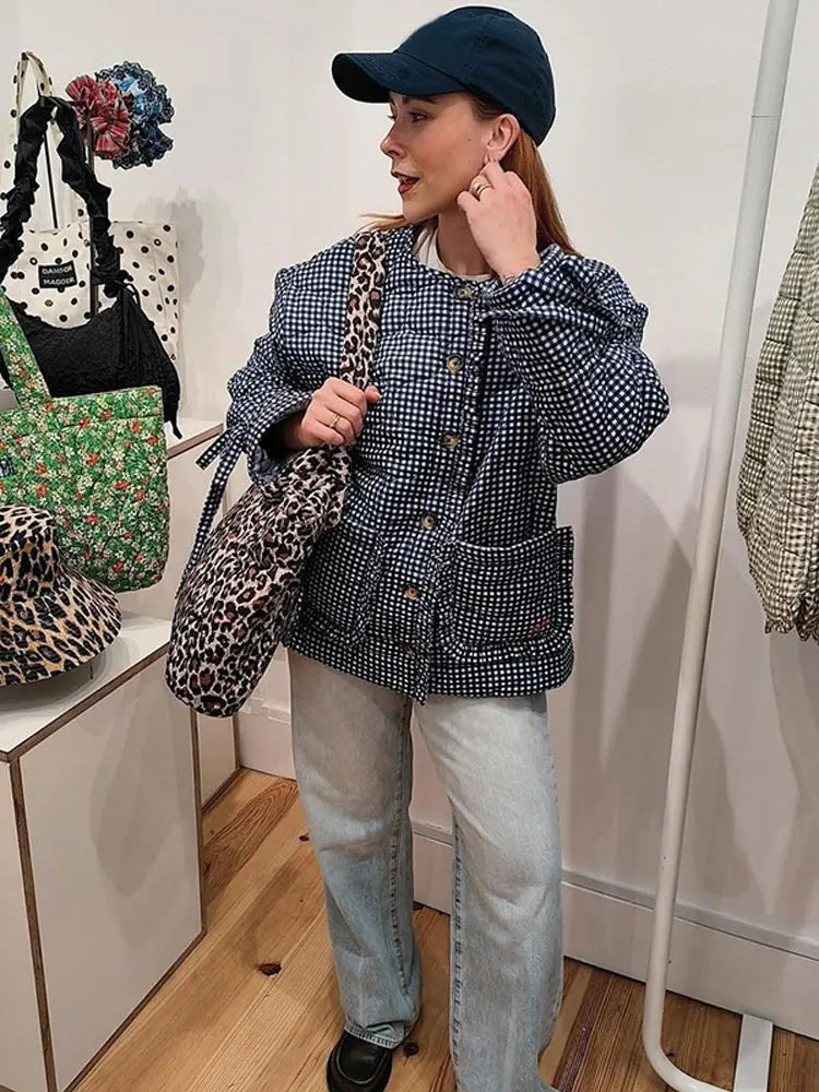 Aiertu  -  Women Casual Double-side Printed Lace Up Cotton Coat Elegant Single Breasted Pockets Ruffles Jacket 2026 Lady fashion Streetwear Aiertu