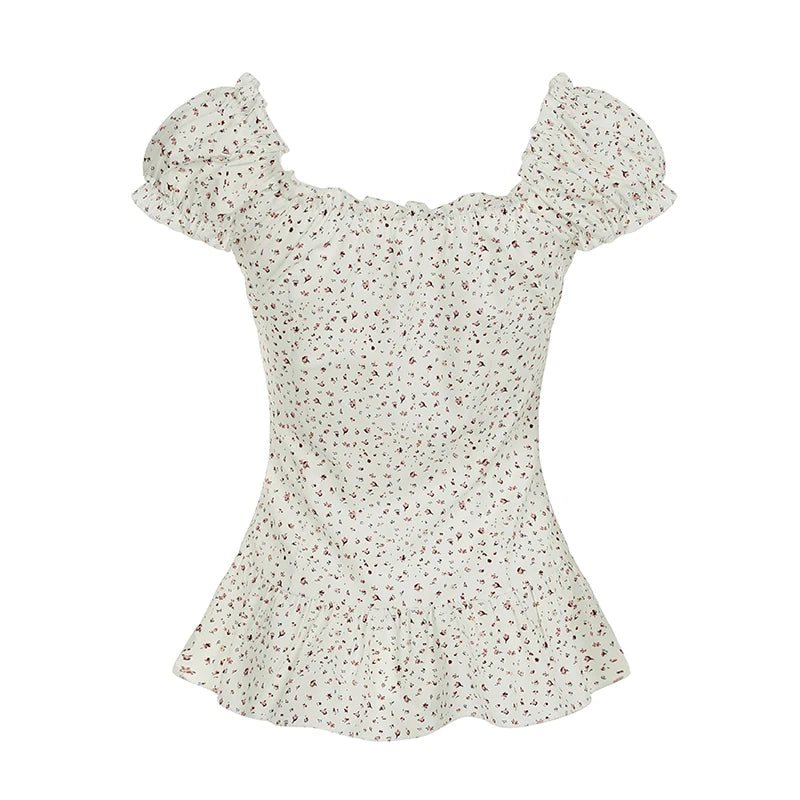 Aiertu  Sweet Floral Print Cute Prairie Chic Women Causal Shirts Summer Fashion Trendy Japan Style Blouses Aiertu