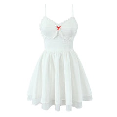 Aiertu  -  Sexy Cute White Sling Mini Dress For Women Lace Spliced V Neck A-line Summer Dresses Beautiful Birthday Party Robe Aiertu