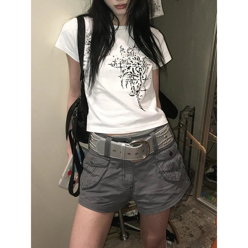 Aiertu  -  Women's Gray Shorts Cargo Pocket Y2K Sexy Harajuku Street 2000s Style Aesthetics Shorts Pants Vintage 2025 Summer Clothing Aiertu